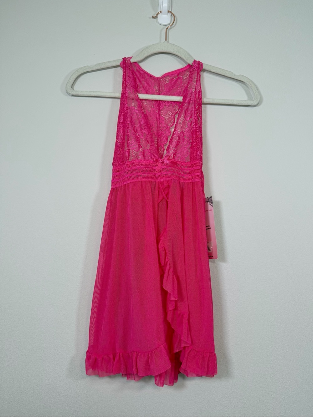 NWT Seven Till Midnight Lingerie Pink Lace Halter Babydoll Nightdress Women M